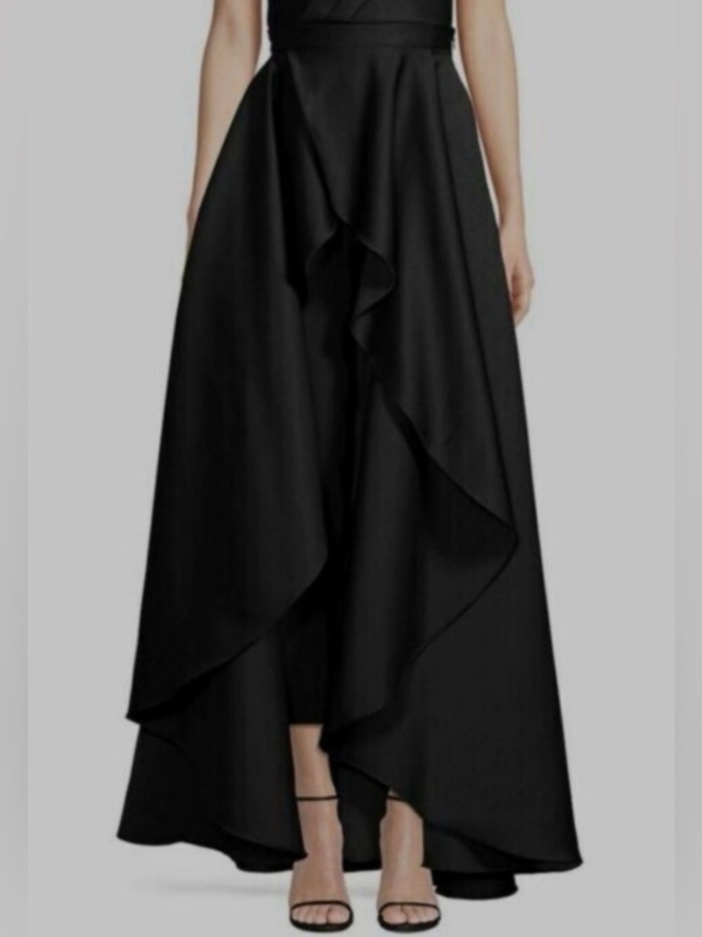 JAYGODFREY Drapped Satin Black High-Low Ruffle Skirt size 6